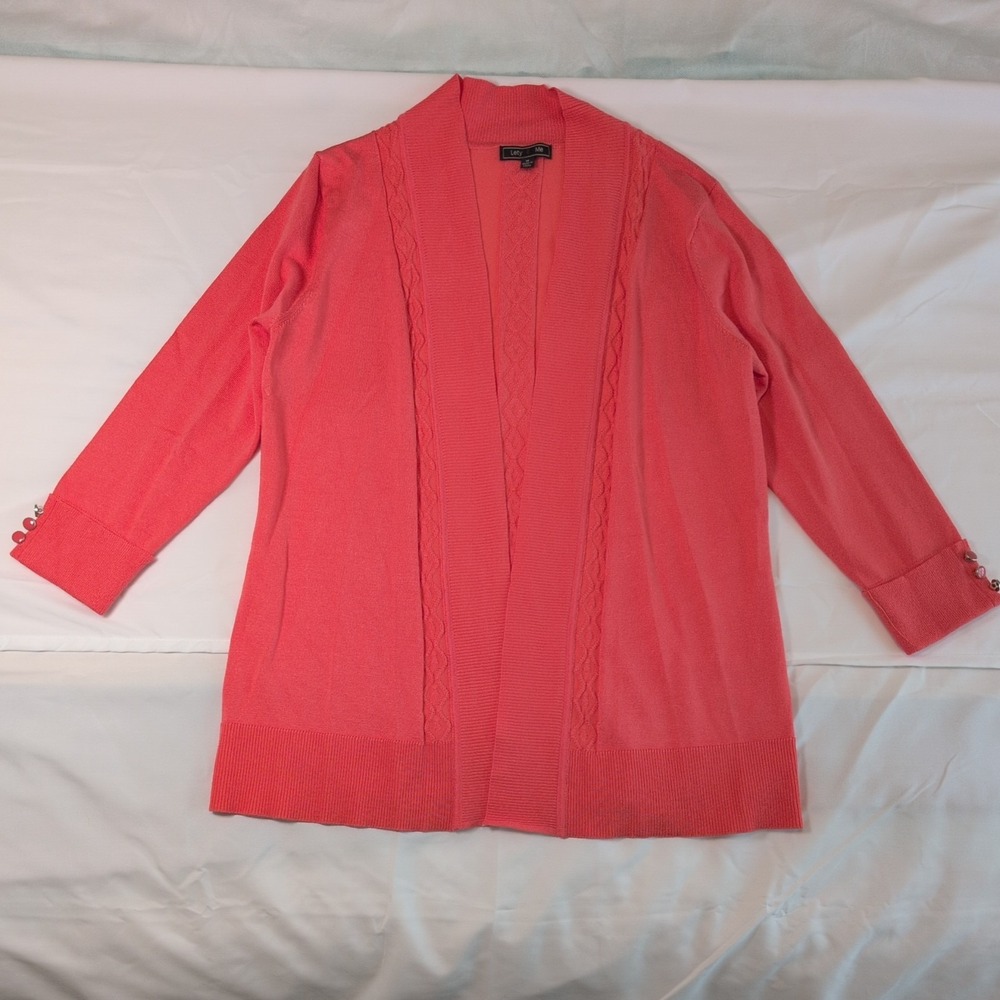 Lety & Me Pre-owned Womens 3/4 Sleeve Open Coral Cardigan Sz M Office Workwear